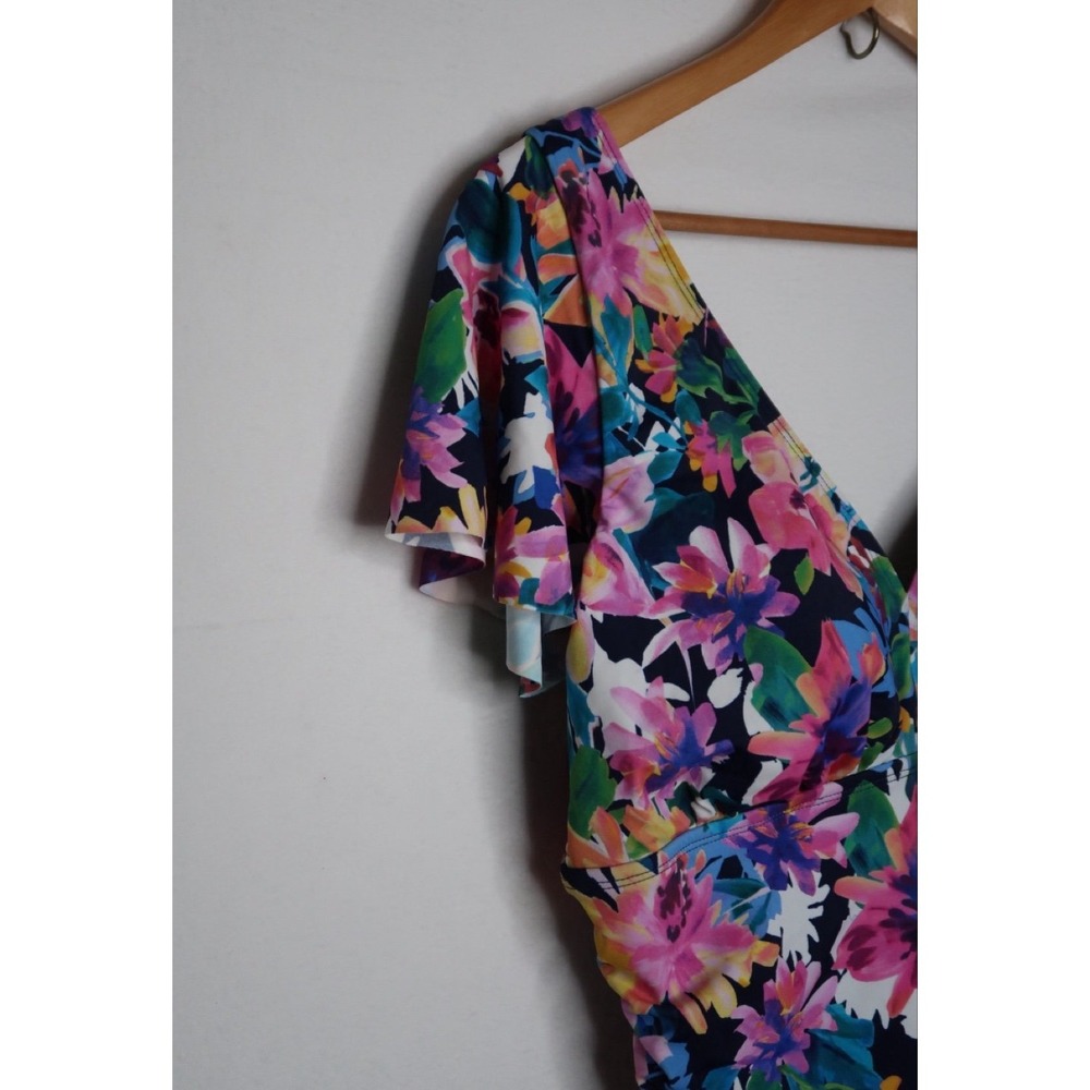 Swim Solutions Garden Dreams One Piece Swimsuit Flutter Sleeve Floral 18 NWT - Picture 5 of 11